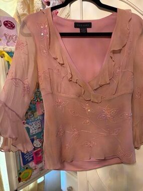Vintage SilkLand Blush butterfly top